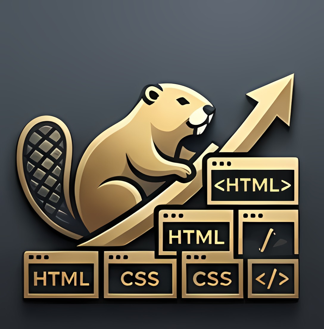 Castor doré grimpant sur des blocs de code HTML et CSS